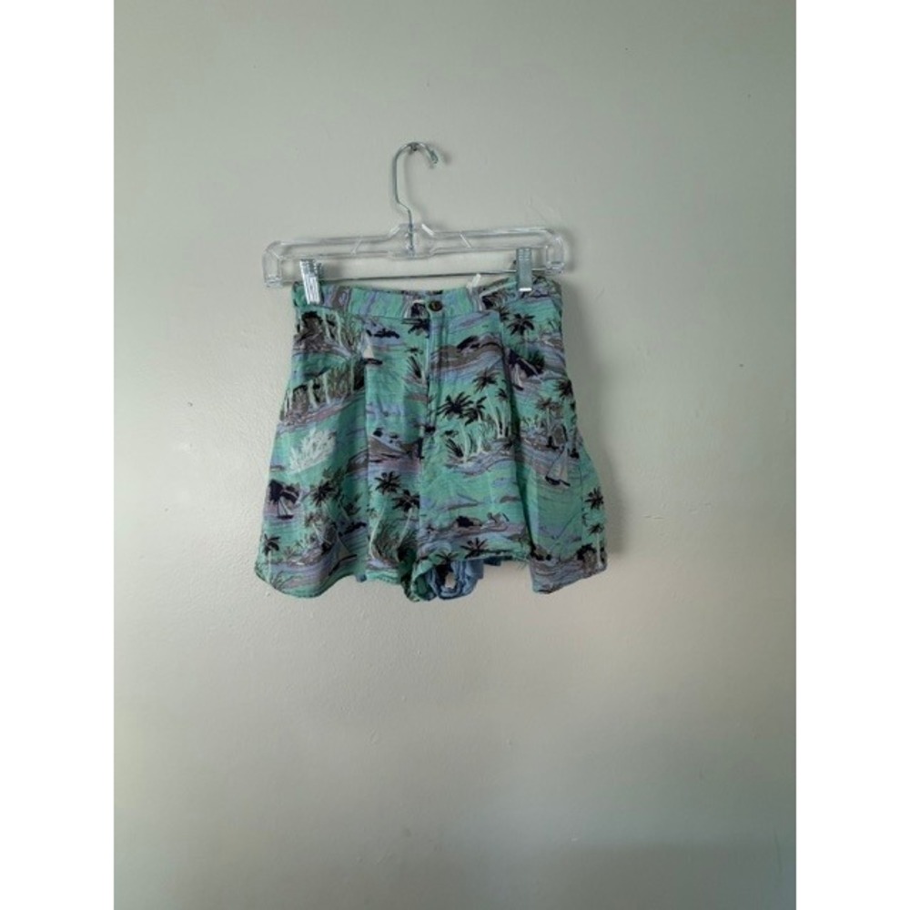 Kimchi Blue Tropical Palm Tree Print High Waisted Shorts Teal Purple Womens 4